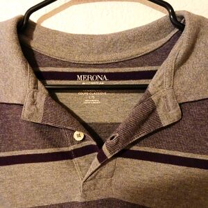 Merona Purple and Gray Striped Polo